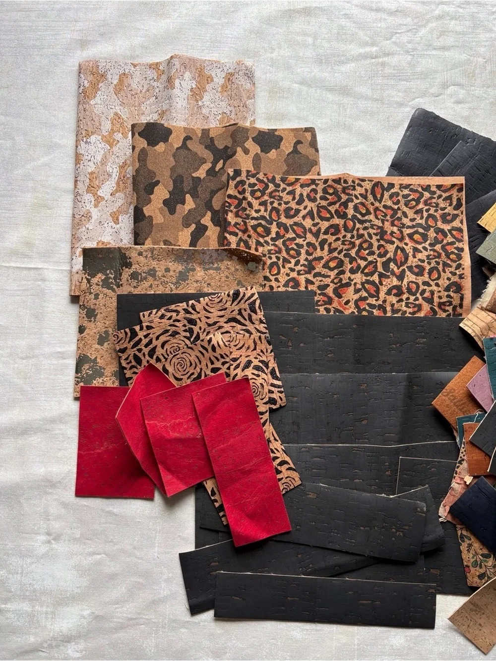 14 oz Sallie Tomato Premium Cork Fabric Wild Card Remnants Destash Lot Mix